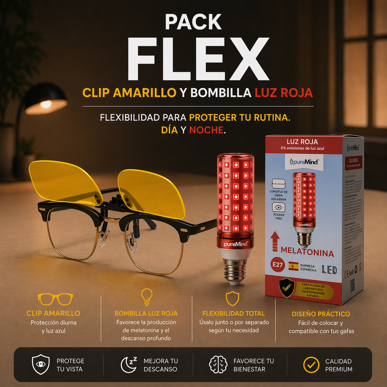 Pack Flex – Clip Amarillo + Bombilla Roja Standard