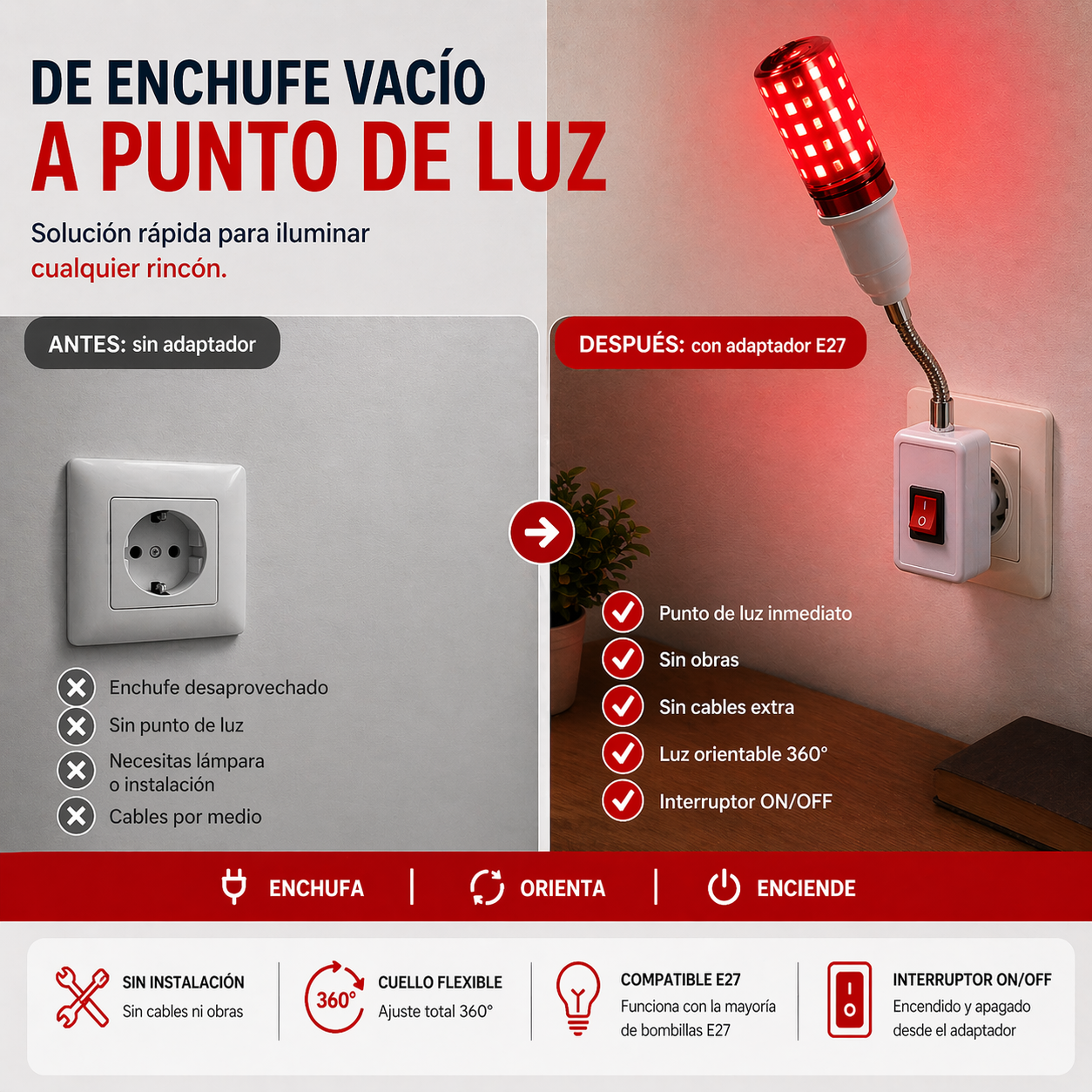 Adaptador Enchufe E27