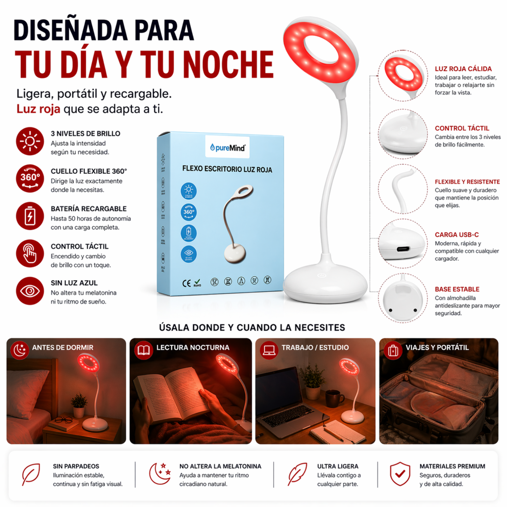 Flexo Luz Roja Recargable