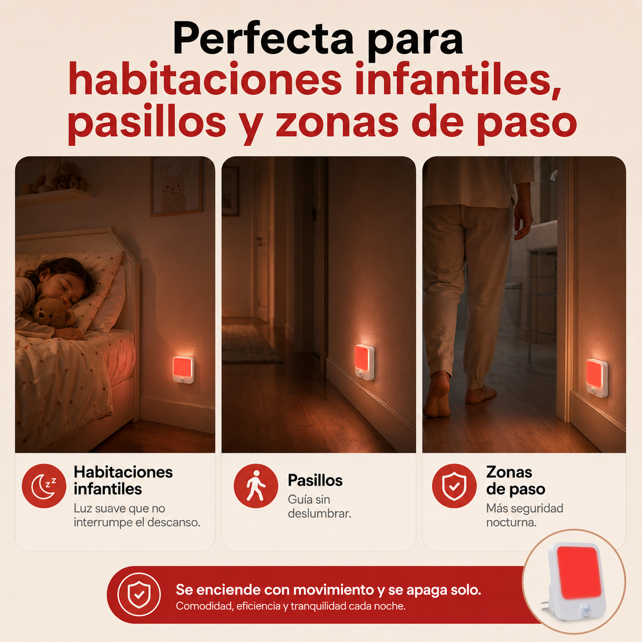 Luz Nocturna Roja PureMind con Sensor de Movimiento