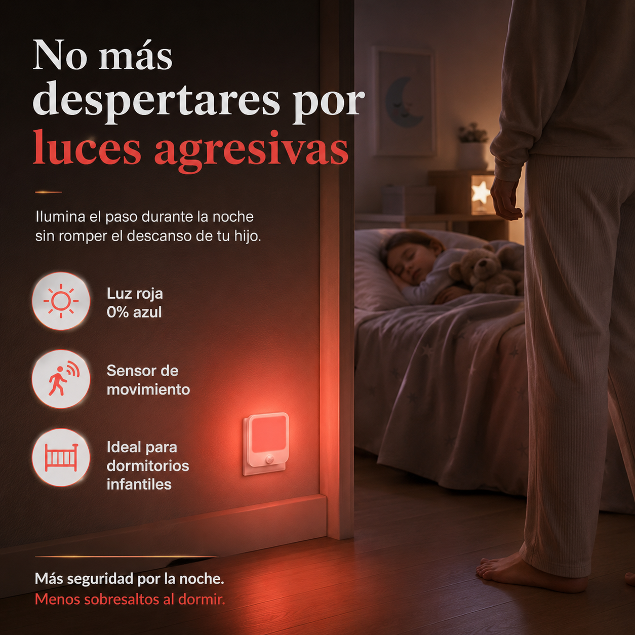 Luz Nocturna Roja PureMind con Sensor de Movimiento