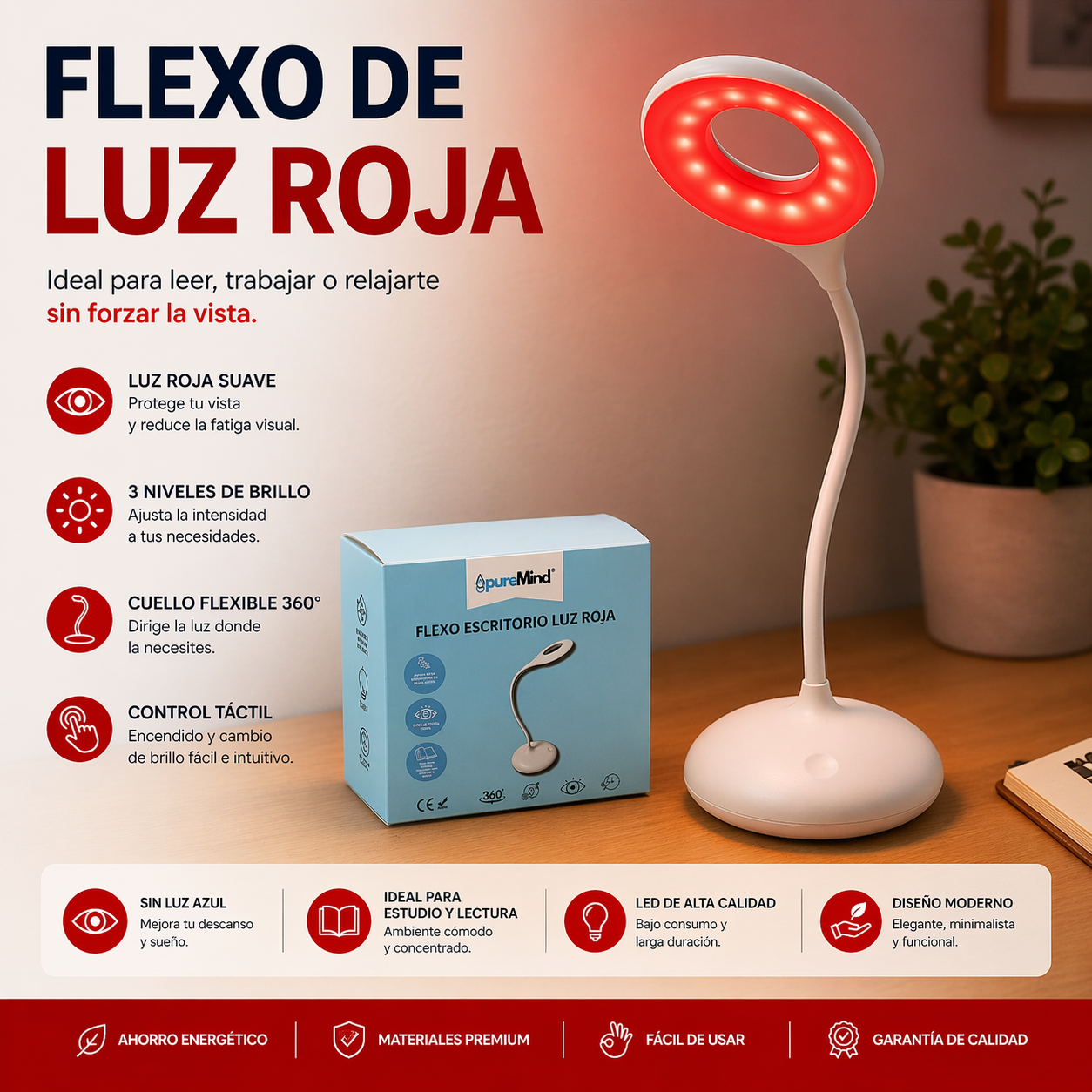Flexo Luz Roja Recargable