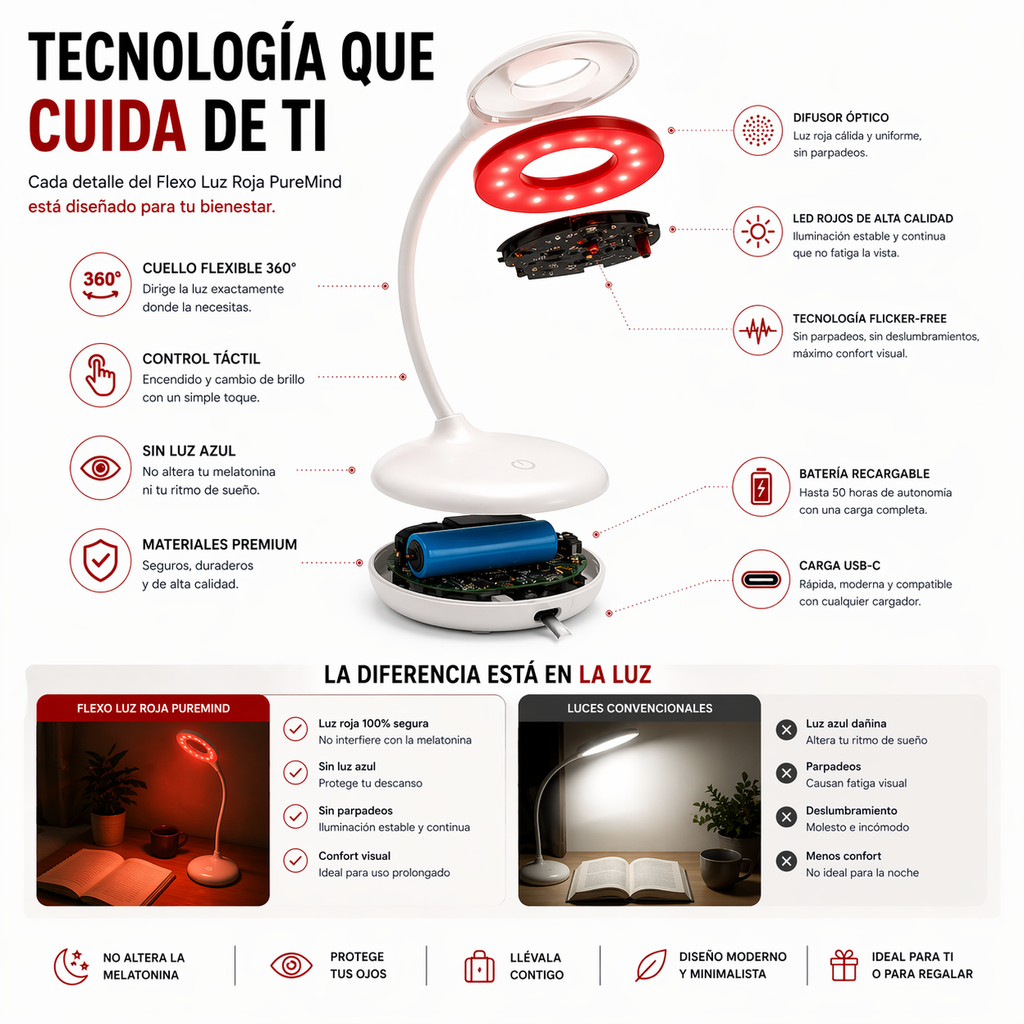Flexo Luz Roja Recargable