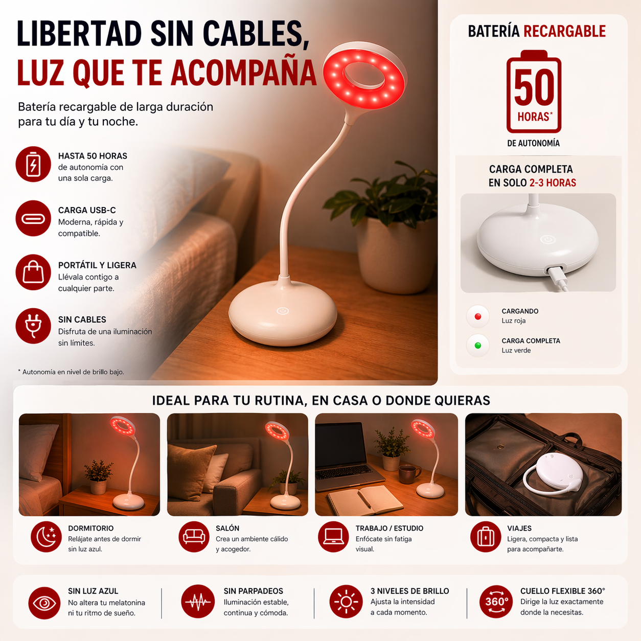 Flexo Luz Roja Recargable