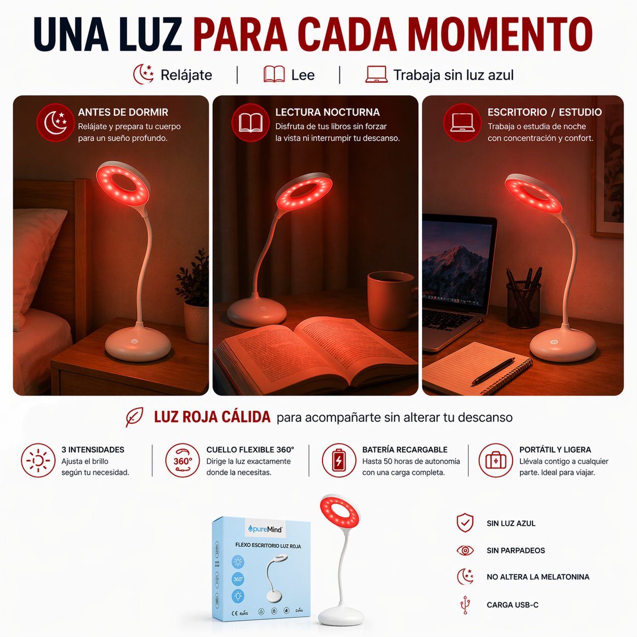 Flexo Luz Roja Recargable